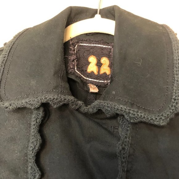 Vintage 22 DECEMBER Black Boho Double Breasted Jacket with Crochet Trim S - Picture 3 of 8